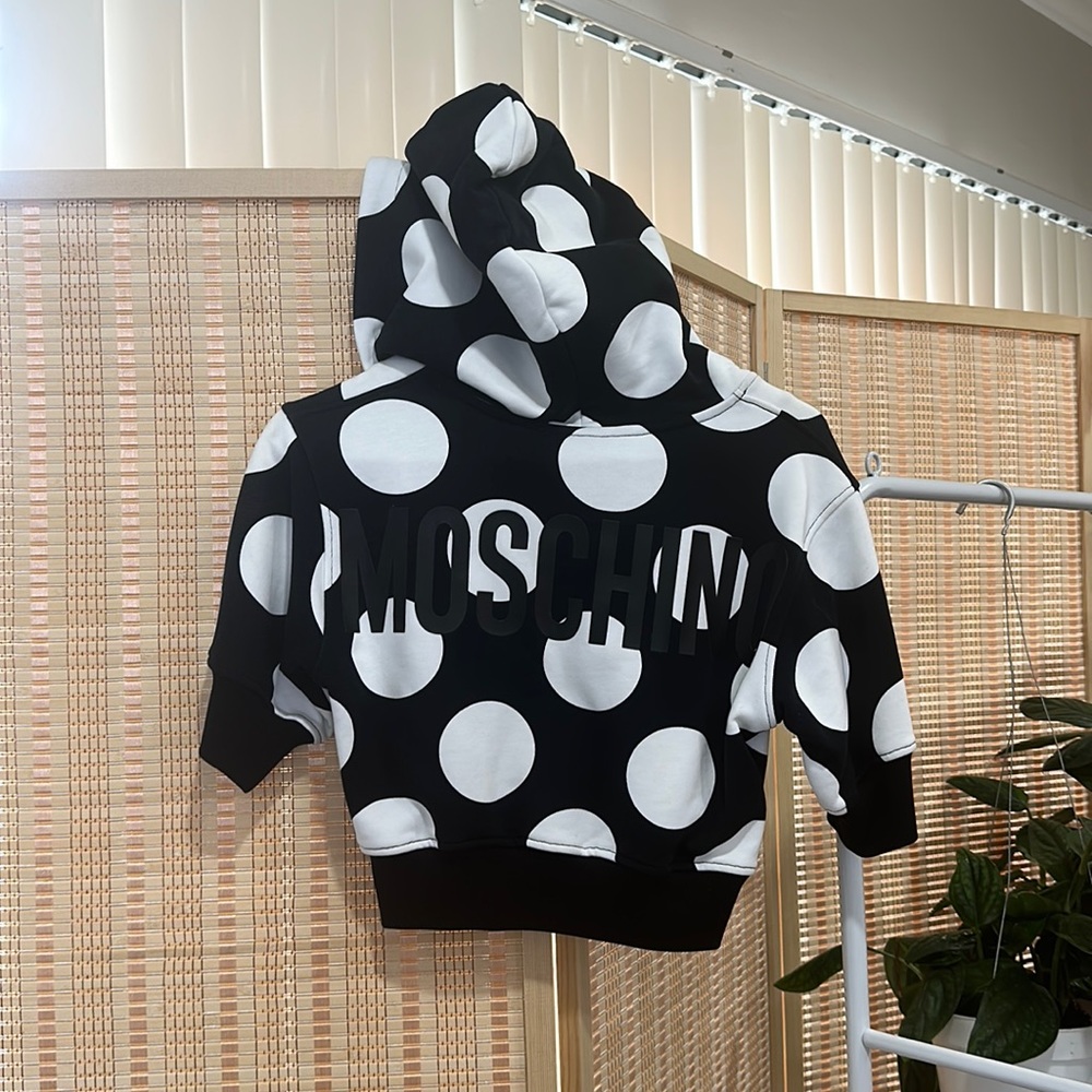 XS Black & White Polka Dot Moschino Crop Hoodie